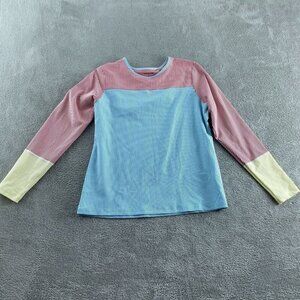 Lands End Womens Striped Long Sleeve Colorblock Shirt L Polyester/Nylon 2463